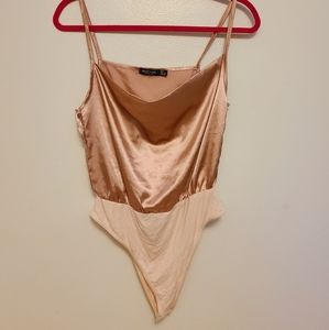 Pink Nasty Gal Satin Cowl Neck Bodysuit